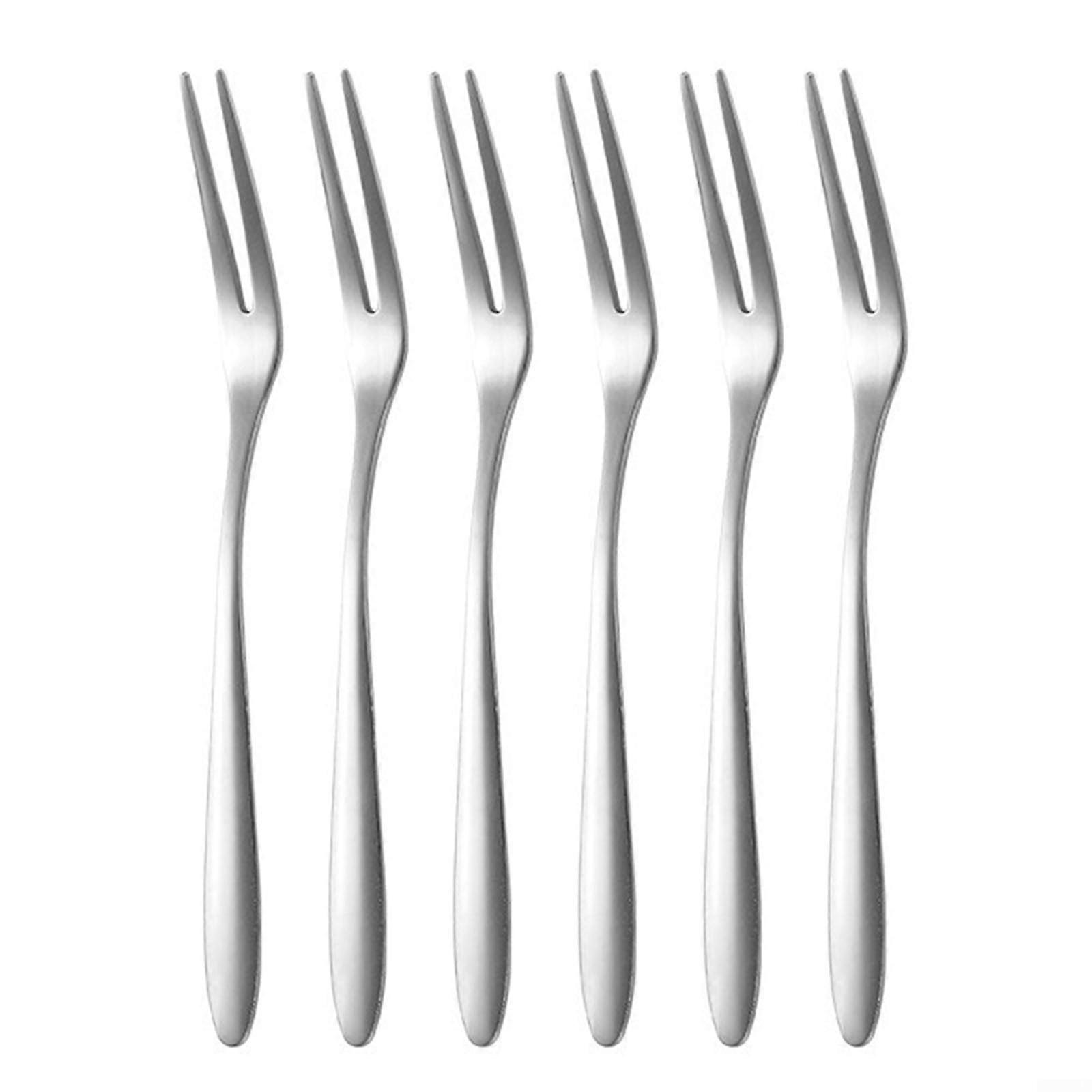 Mini Stainless Steel Forks 6Piece Set Silver Small Fruit Snack Dessert Forks Tableware
