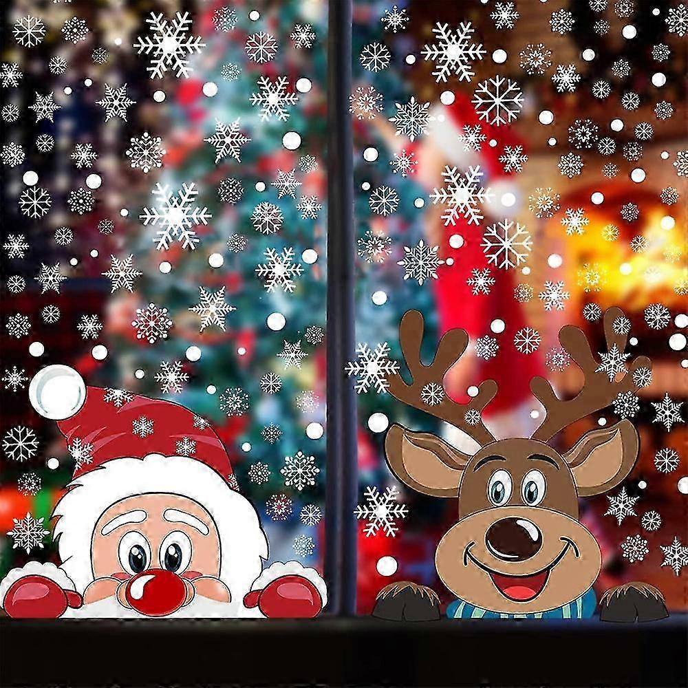 Christmas Snowflake Window Stickers - Santa Claus Reindeer Snowflake Window Stickers Christmas Window Stickers Decorations (8 Sheets)