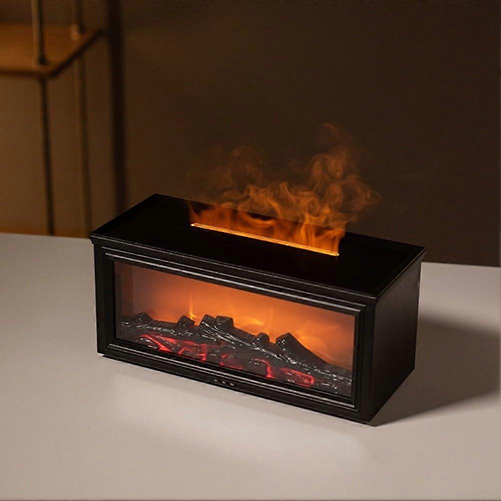 3D Fireplace Flame Aroma Diffuser Remote Control Humidifier Nightlight 7Color LED Lighting Timer Black