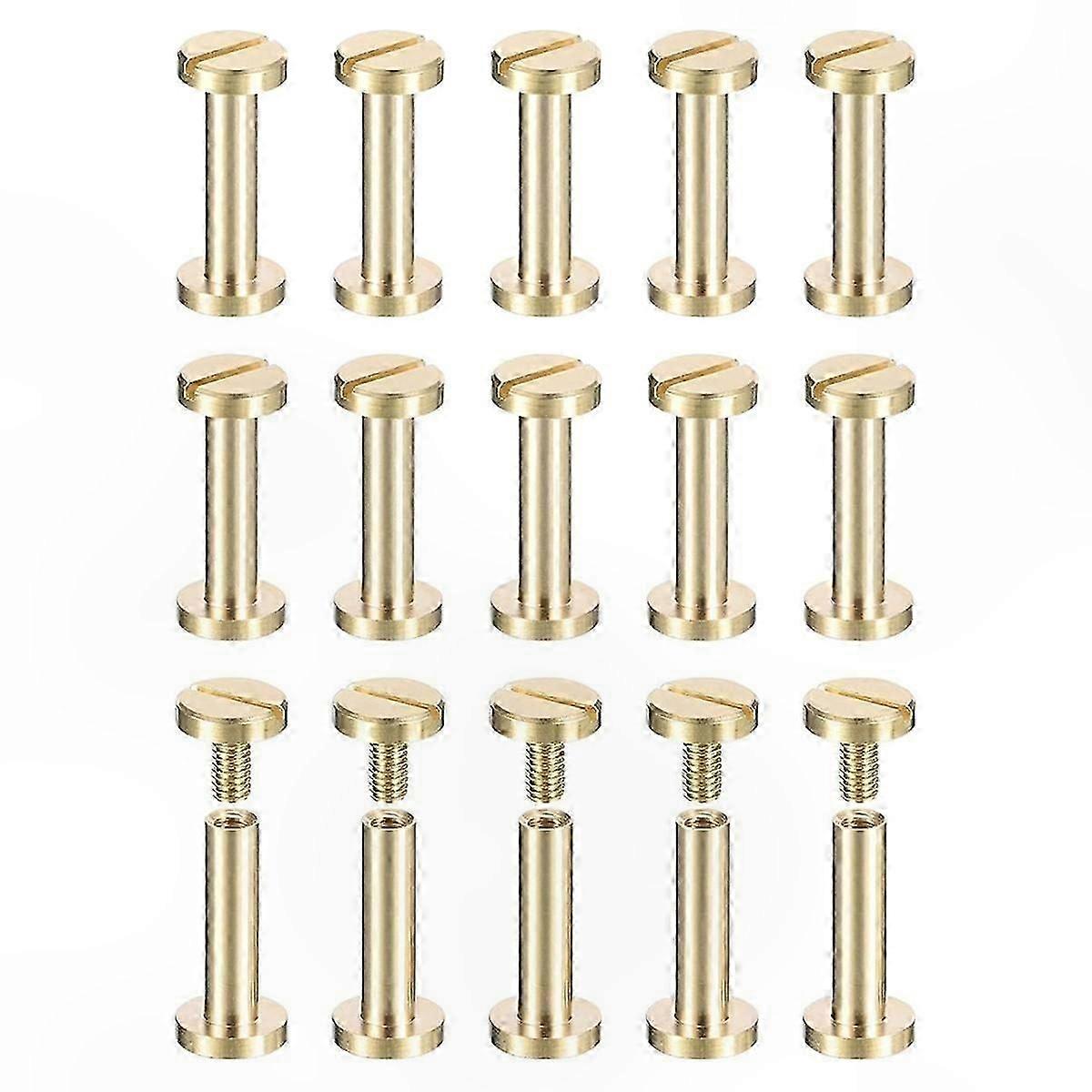 30-Pack Flat Head Brass Fasteners, 8mm x 15mm Binding Post Studs for DIY Projects