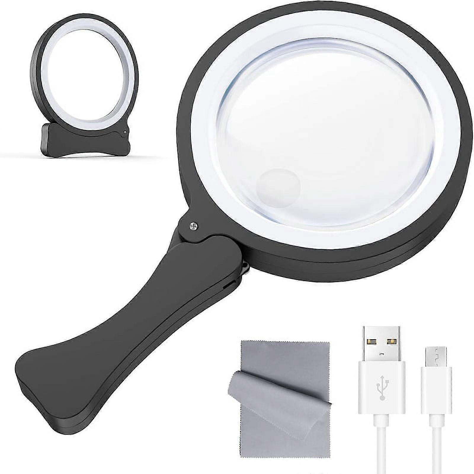 Magnifying Glass with 17 LED Light, 3X 6X Reading Magnifier, Portable Foldable Magnification(Black)