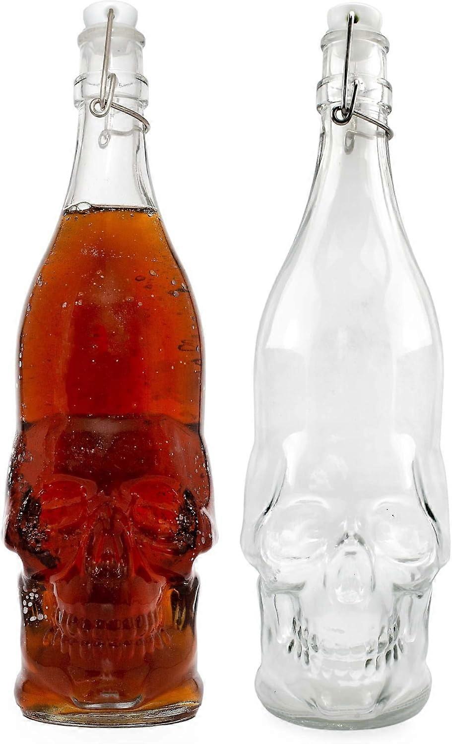 Cornucopia Skull-Shaped Beer Bottles (2-Pack); Empty Quart-Size Bottles for Brewing and Bottling and Decor