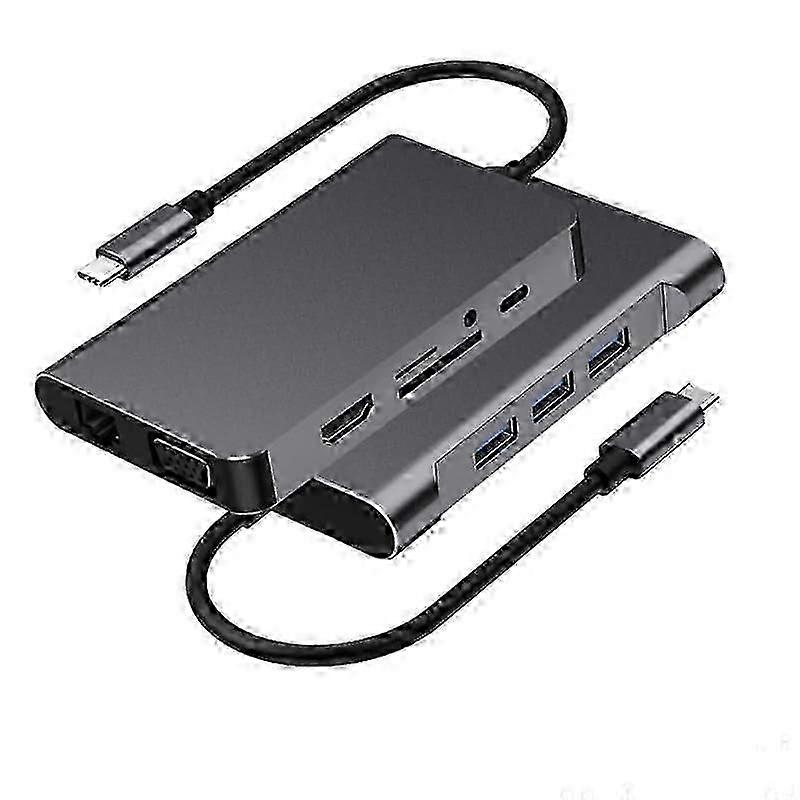 USB C Hub Docking Station HDMI Adapter,10 in 1 USB C Hub Multiport Adapter,w/gigabit Ethernet,VGA,HDMI,3 USB,SD/TF Card Reader,Audio,USB C Data Port,D