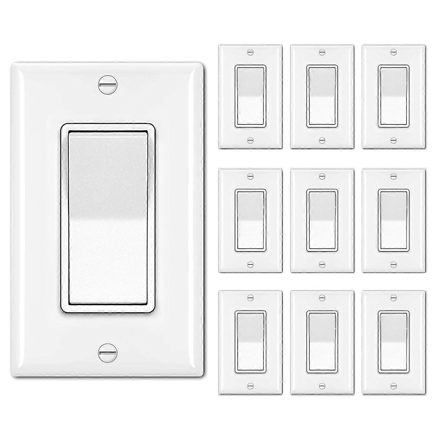 10 Pack Single Pole Decorator Light Switch with Wallplate  15A 120/277V  Rocker