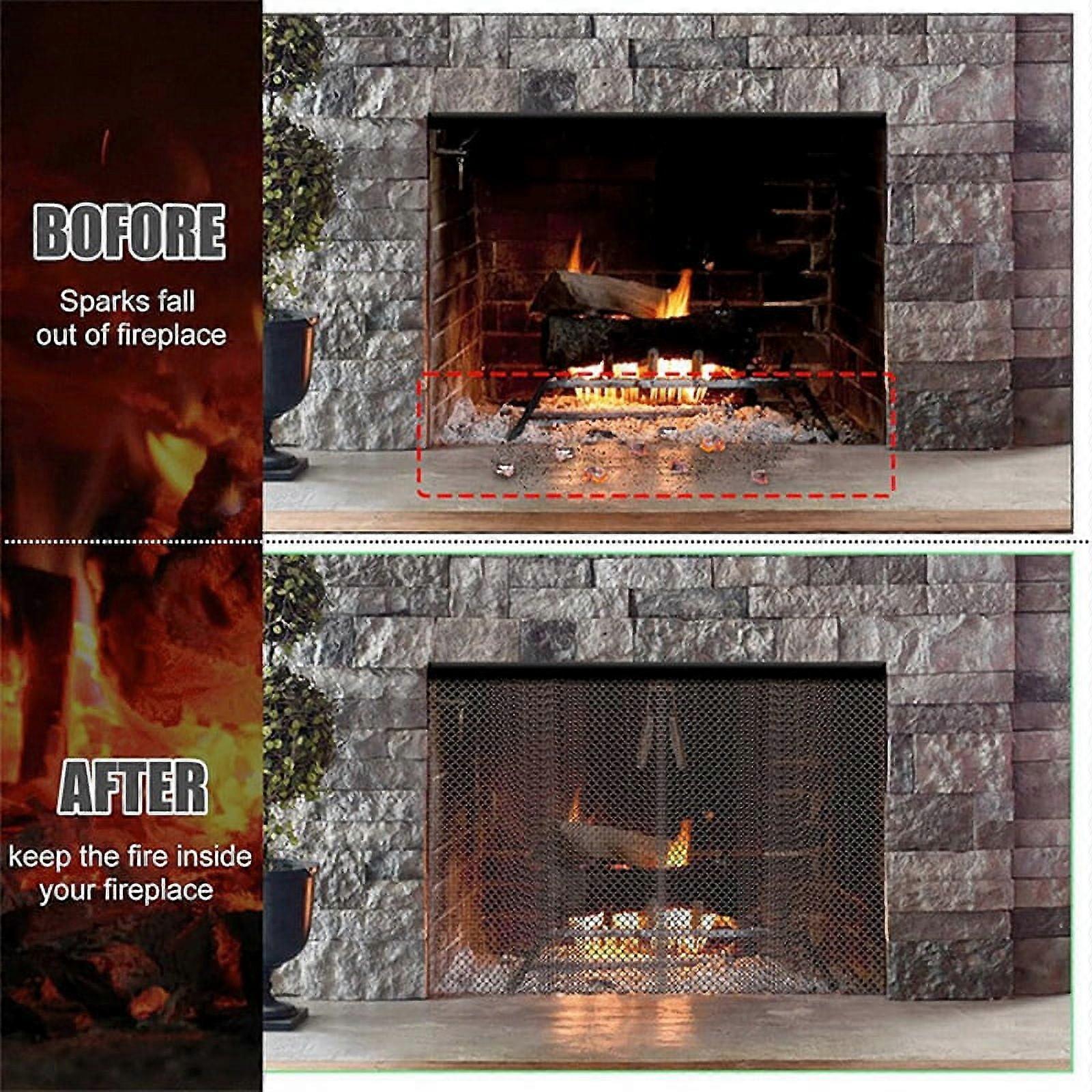 Fireplace Mesh Screen Curtain,2 Packs Spark Guard Metal Fire Panel with Pulls for Home Fireplace, 20 Inch