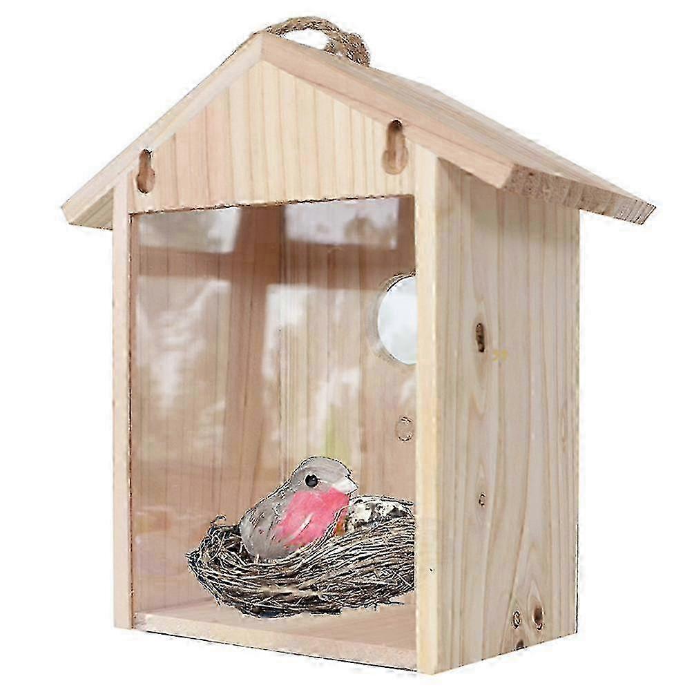 Wooden Hanging Bird Feeder Nest Box for Outdoor Window with Suction Cups
