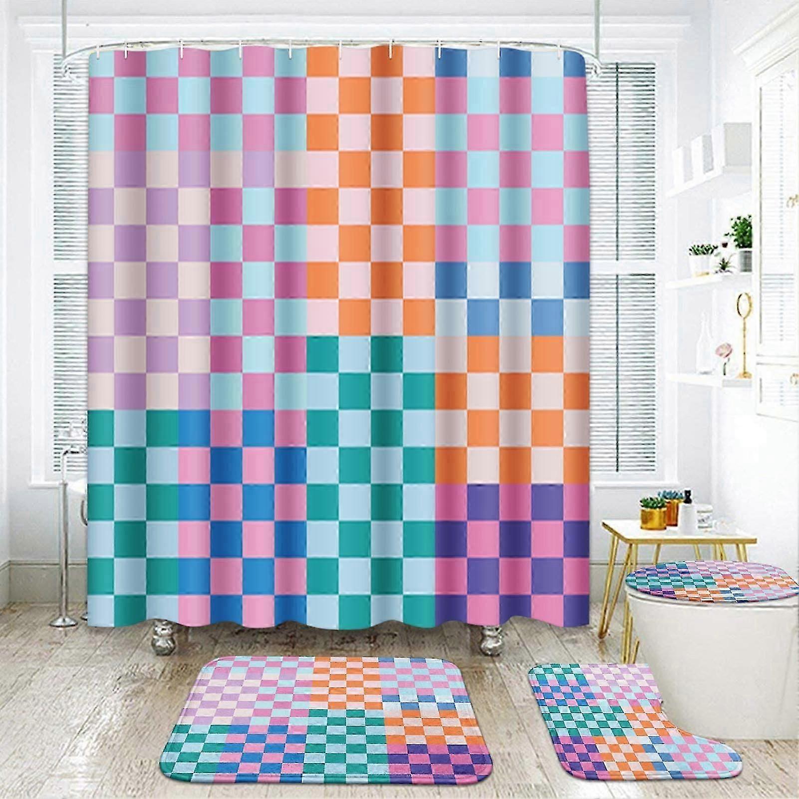 4 Pieces Retro Checkered Bathroom Set for Bathroom Decor