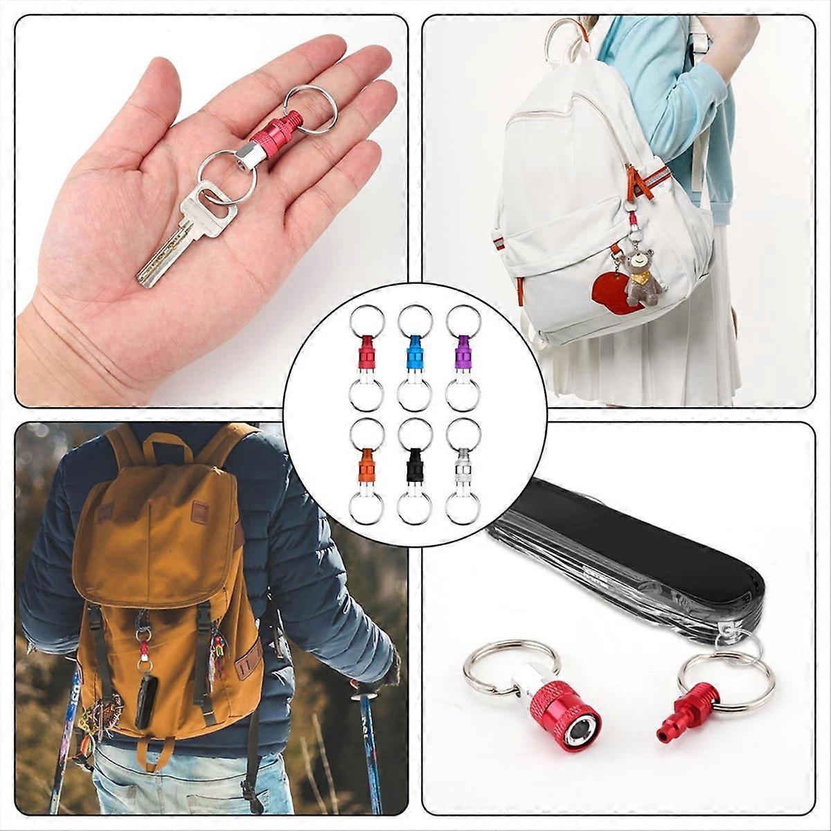 6Pack Pull Apart Keychain,Quick Release Keychain Aluminum Keychain with 2 Split Rings Chain Separate