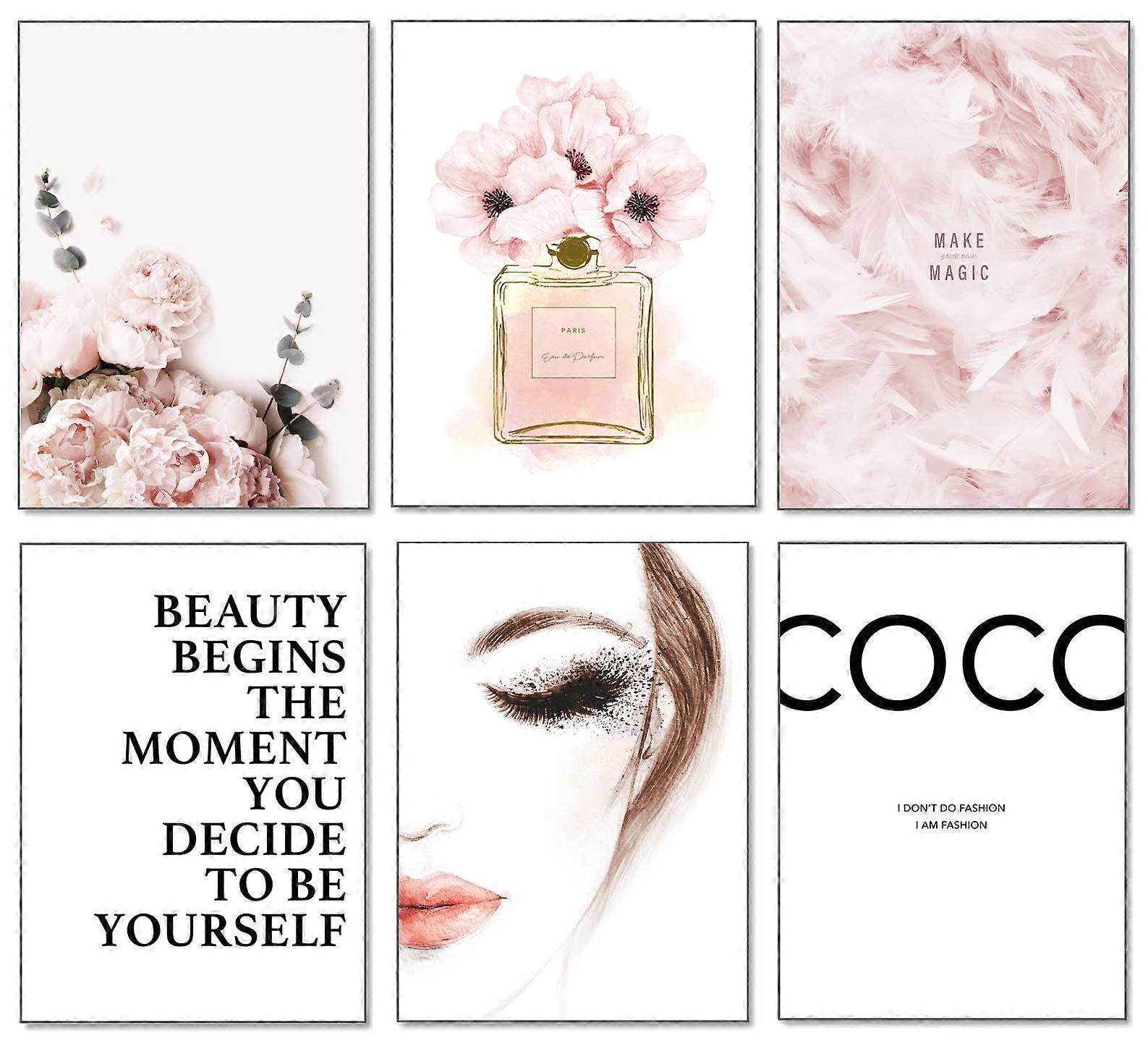 Set of 6 elegant wall posters for living room, UNFRAMED! A4 format for bedroom - Coco Rose pattern W2