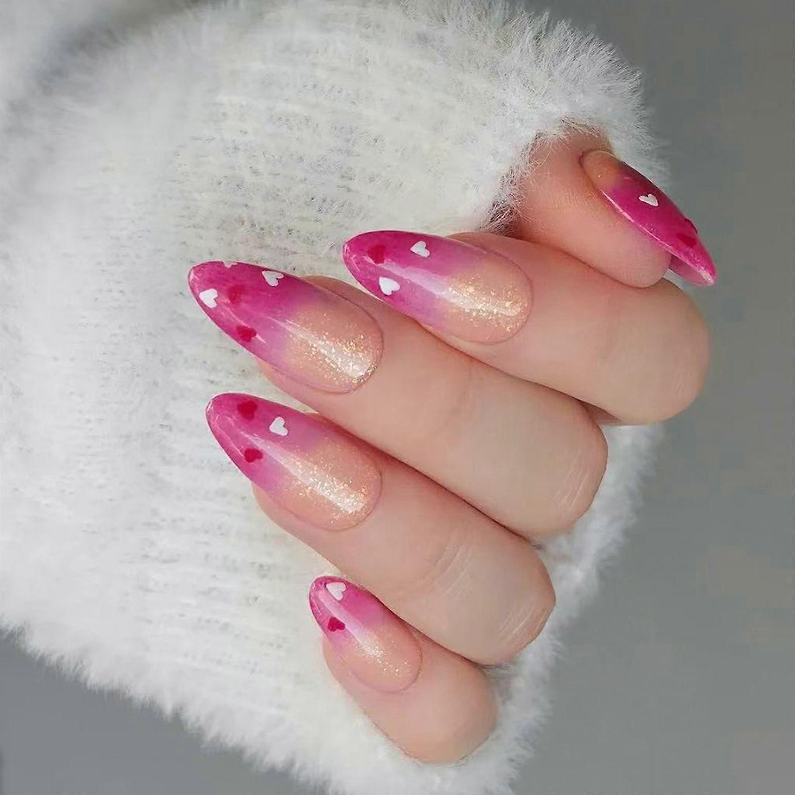 Easy Apply Middle Length Artificial Nail Valentine Heart Design False Nail For Daily Use Event Special Occasions Multicolor