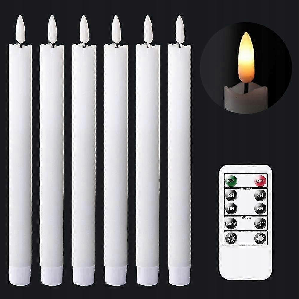 Ivory Taper Candles Flashing With 3d Led Remote Decorations 6 Pcs