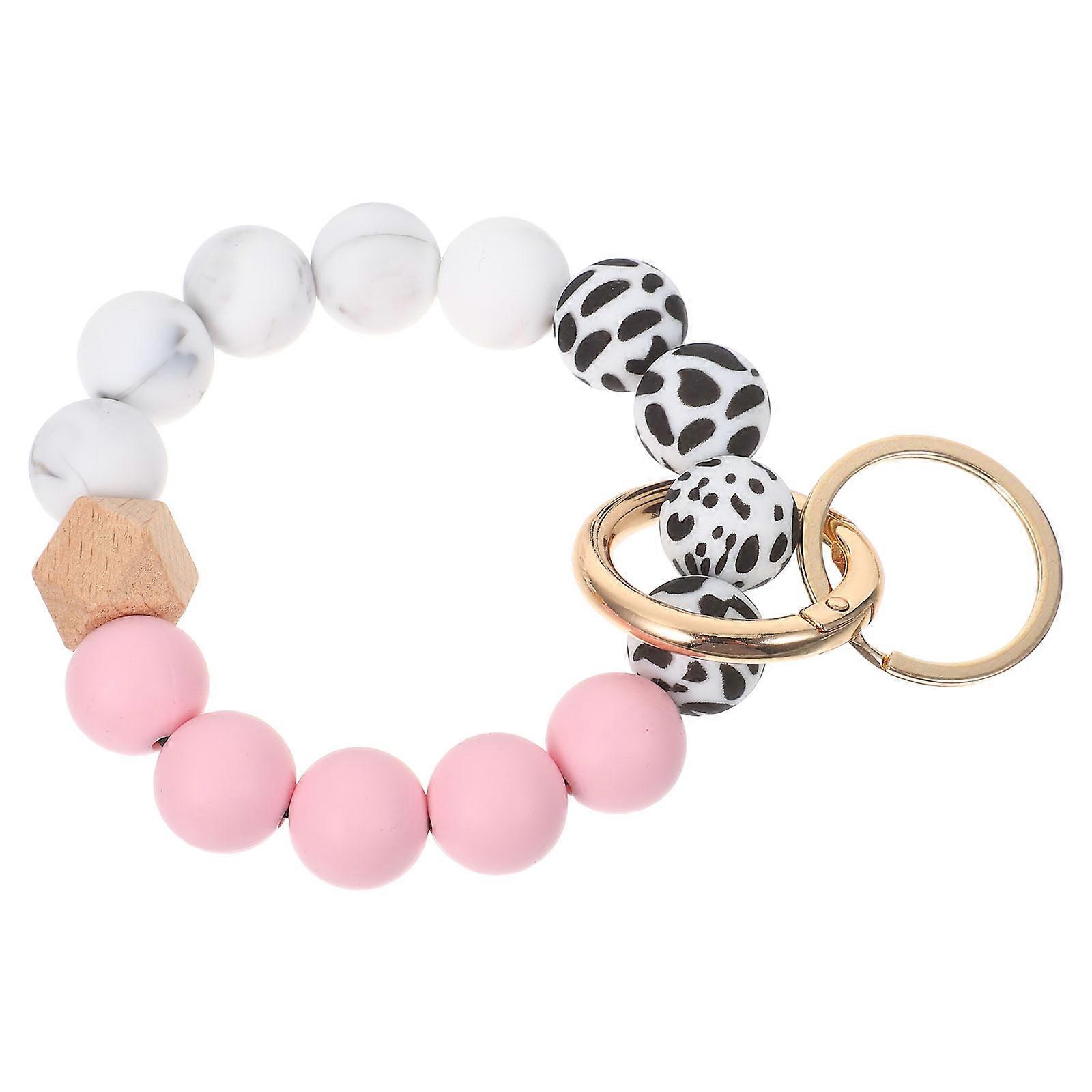 Perlenbesetztes Silikon-Holz-Armband-Schlüsselanhänger-Praktisches Armband