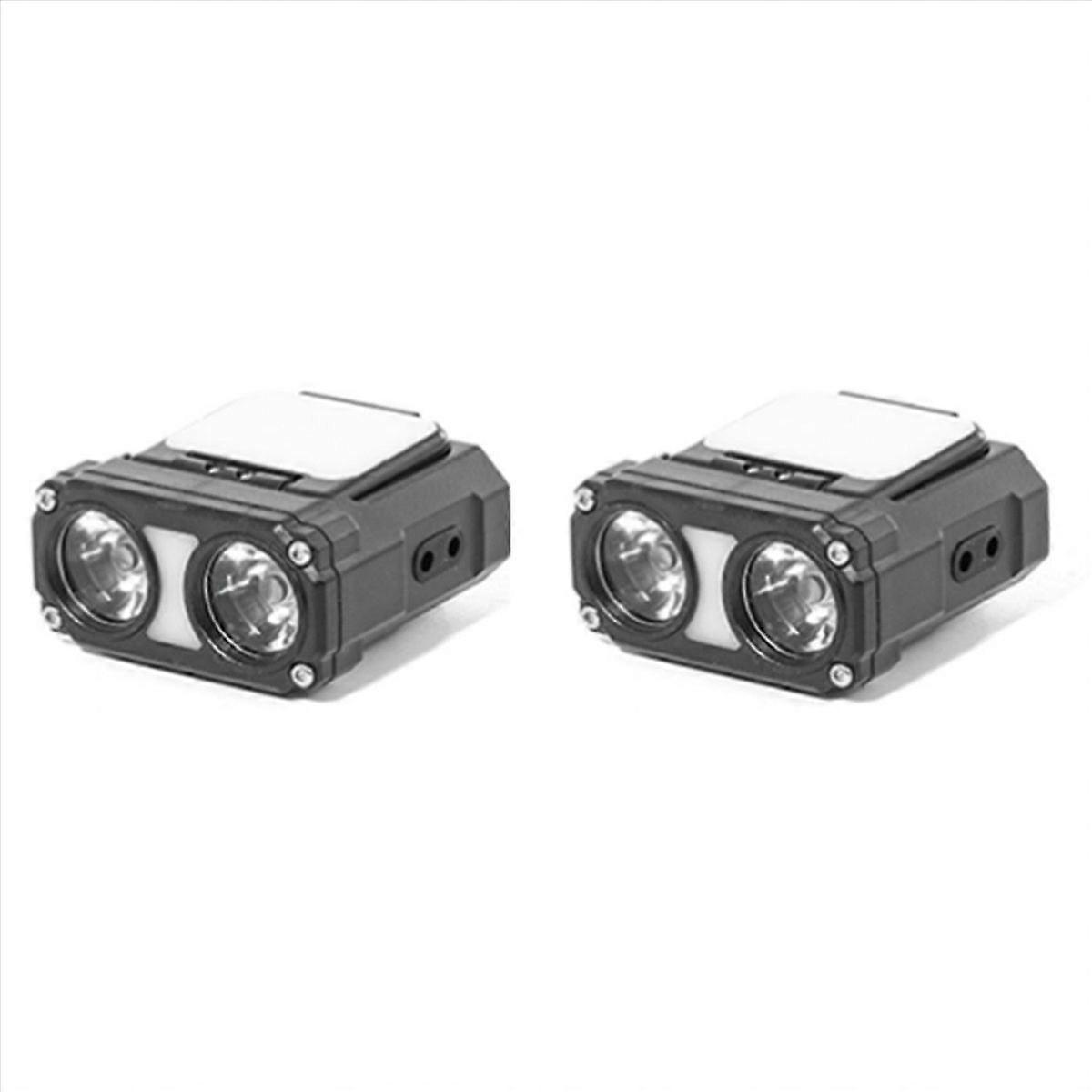 2X Dual Beam Hat Clip Cap Light Mini LED Headlamp Sensor Headlight USB Rechargeable Adjustable Angle