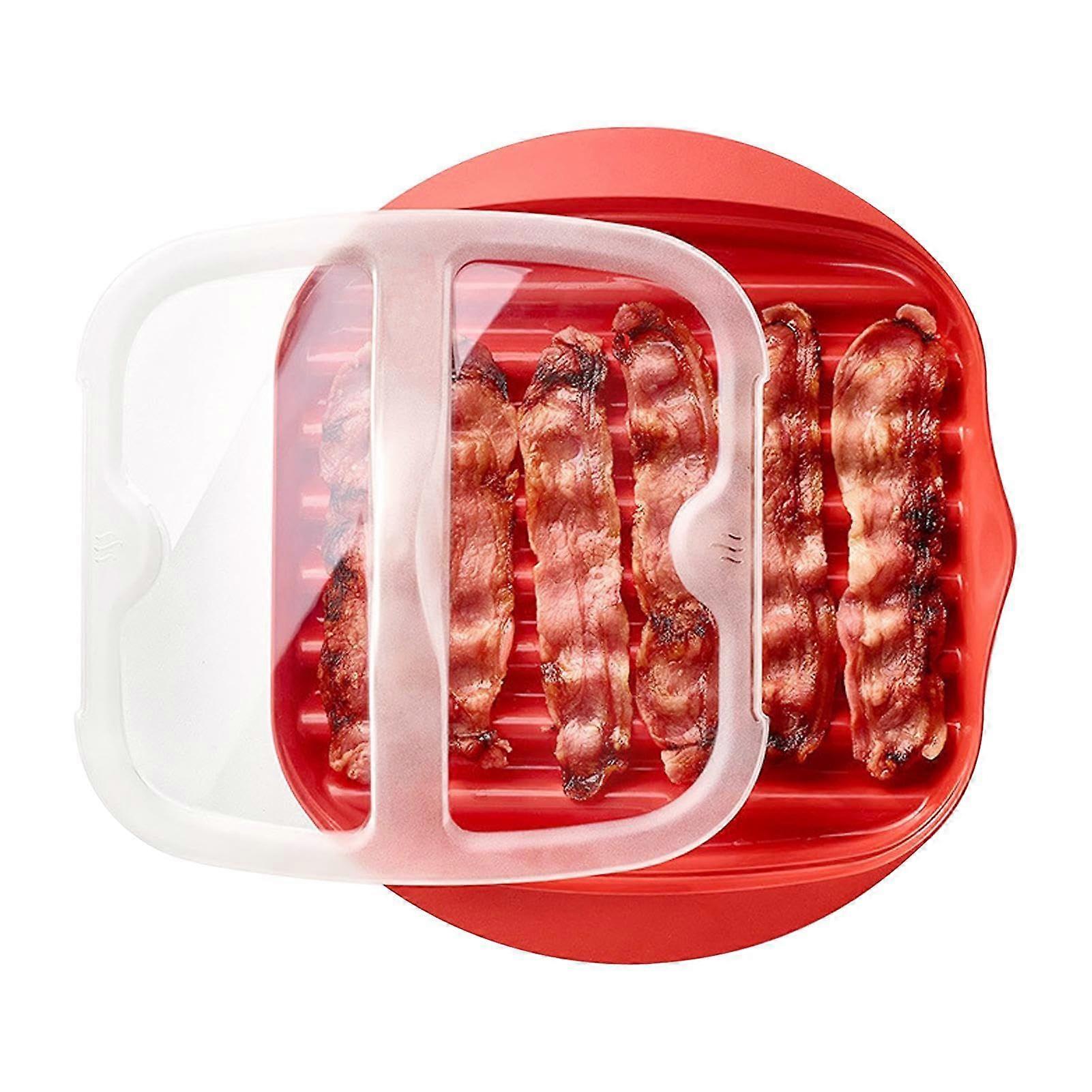 Microwave Bacon Cooker with Splatter Lid for Quick Crispy Results and Easy Cleanup, Essential Kitchen Gadget.