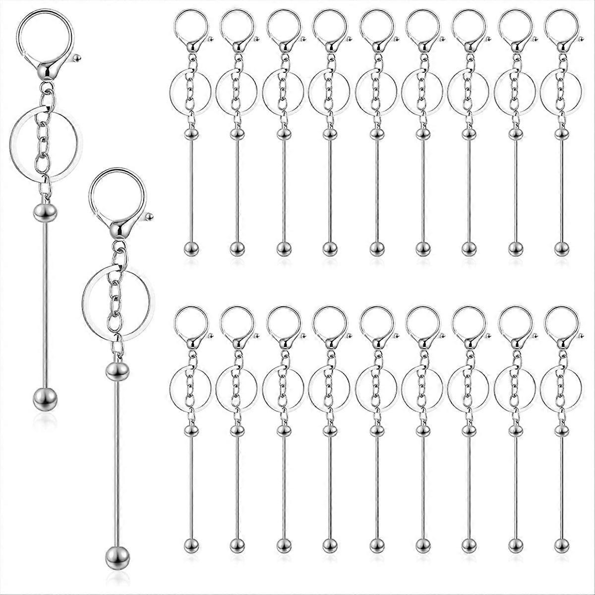 20 Pcs Beadable Keychains Bars, Metal Beaded Keychain Bar,
