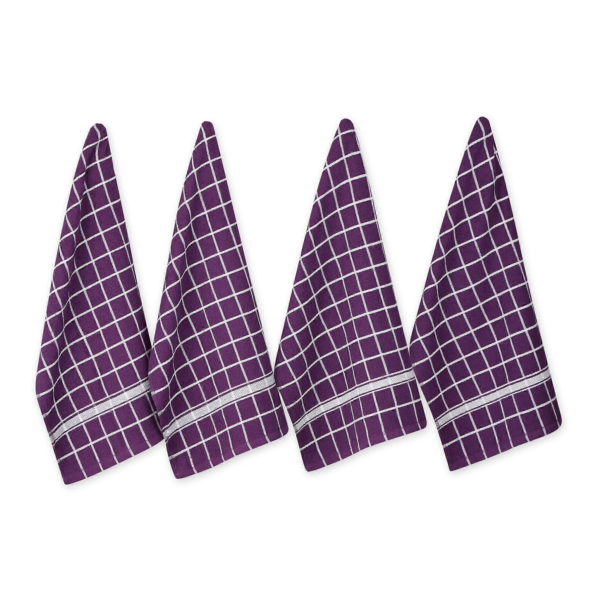 Eggplant Solid Windowpane Terry Dishtowel (Set of 4)
