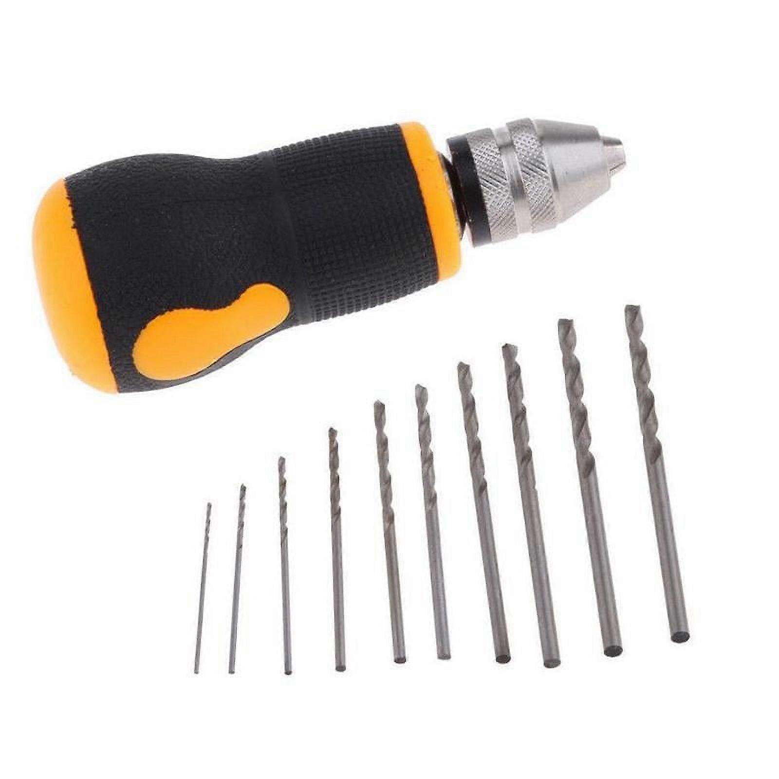 Micro Mini Portable Small Hand Drill & 10pcs Drills Good B7A7 Bits Tool Set M3N6