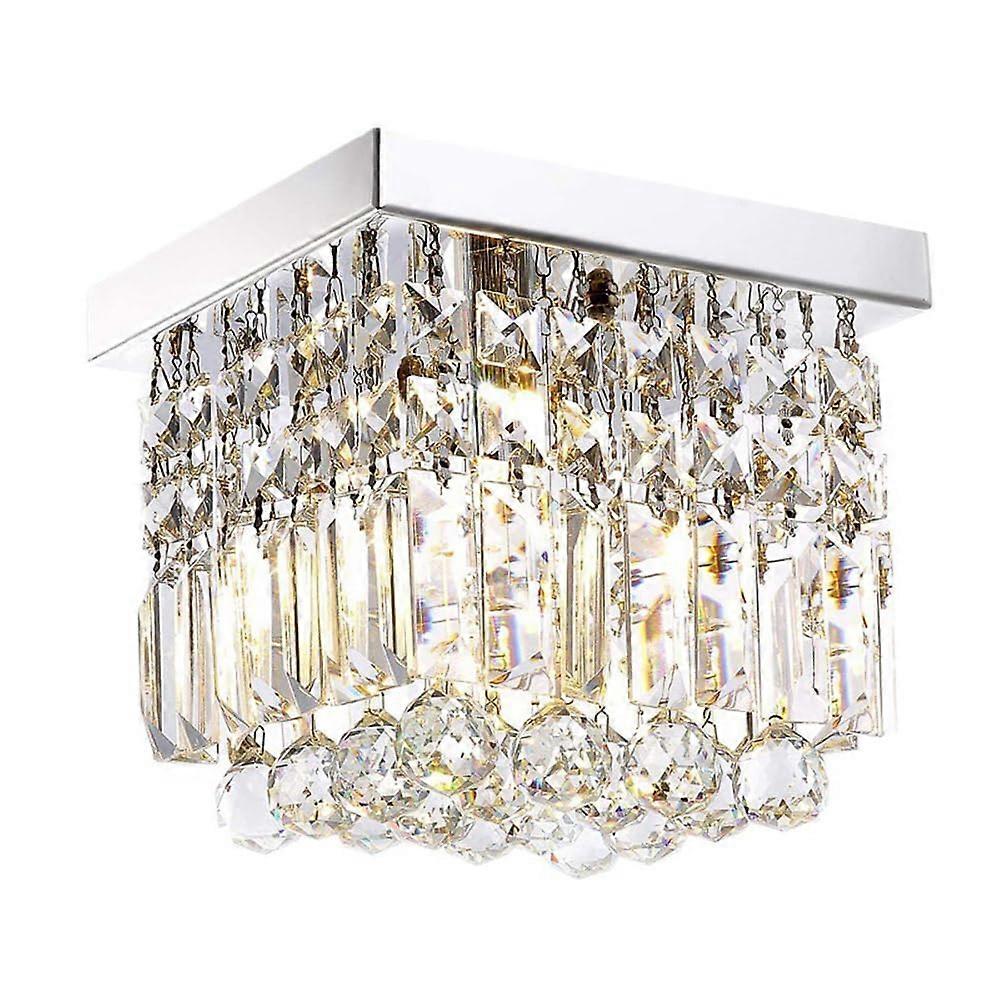 Crystal Flush Mount Ceiling Light, Modern Square K9 Crystal Chandelier with Chrome Finish and G9 Bulbs