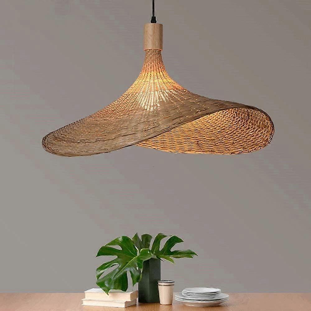 Handmade Chandelier Pendant Lights With Wicker Straw Hat Lampshade For Dining Room 30cm Ceiling Lighting Fixture