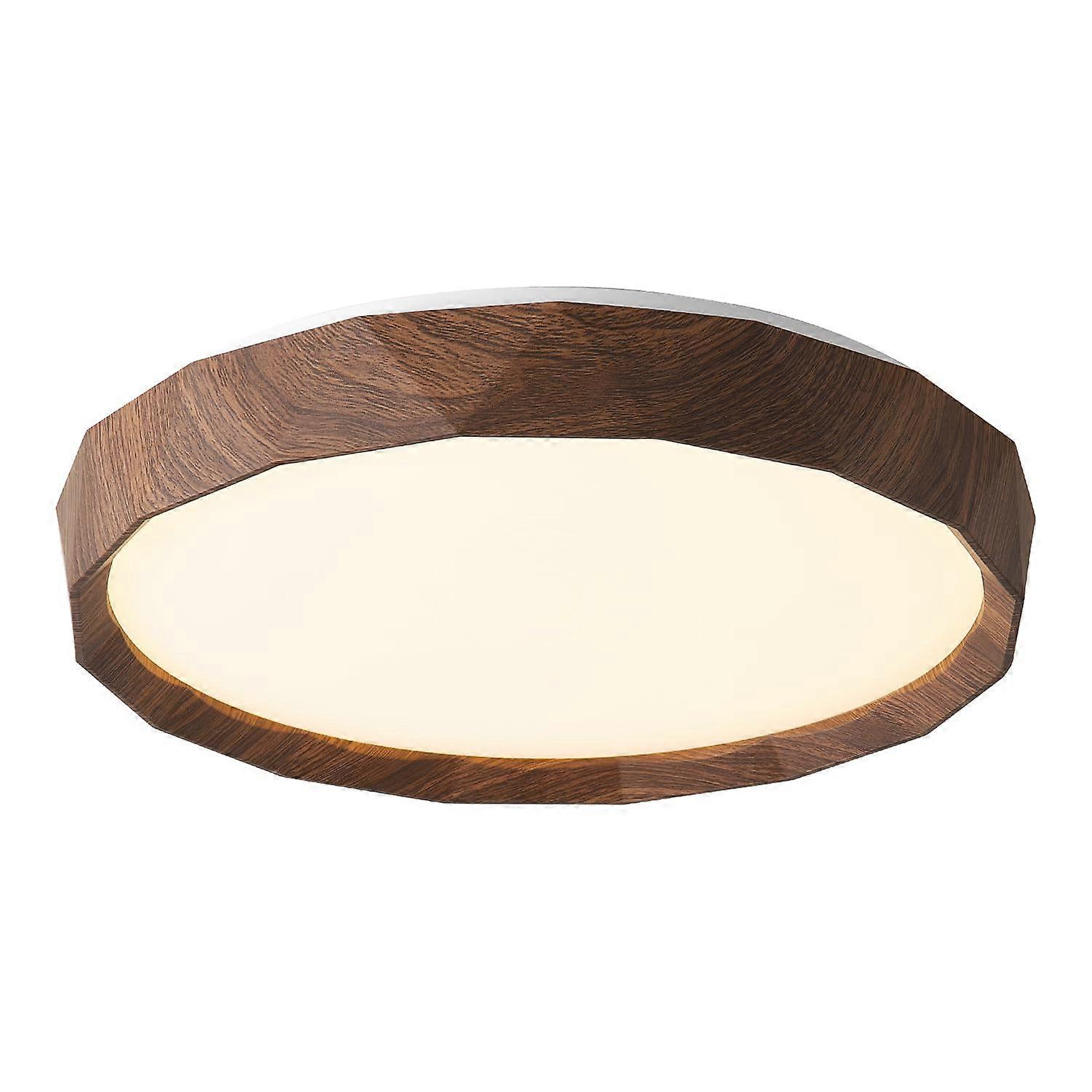 15 Inch LED Flush Mount Ceiling Light, Rustic Oak Wood Fixture, 3 Color Temp, Energy Saving 90%