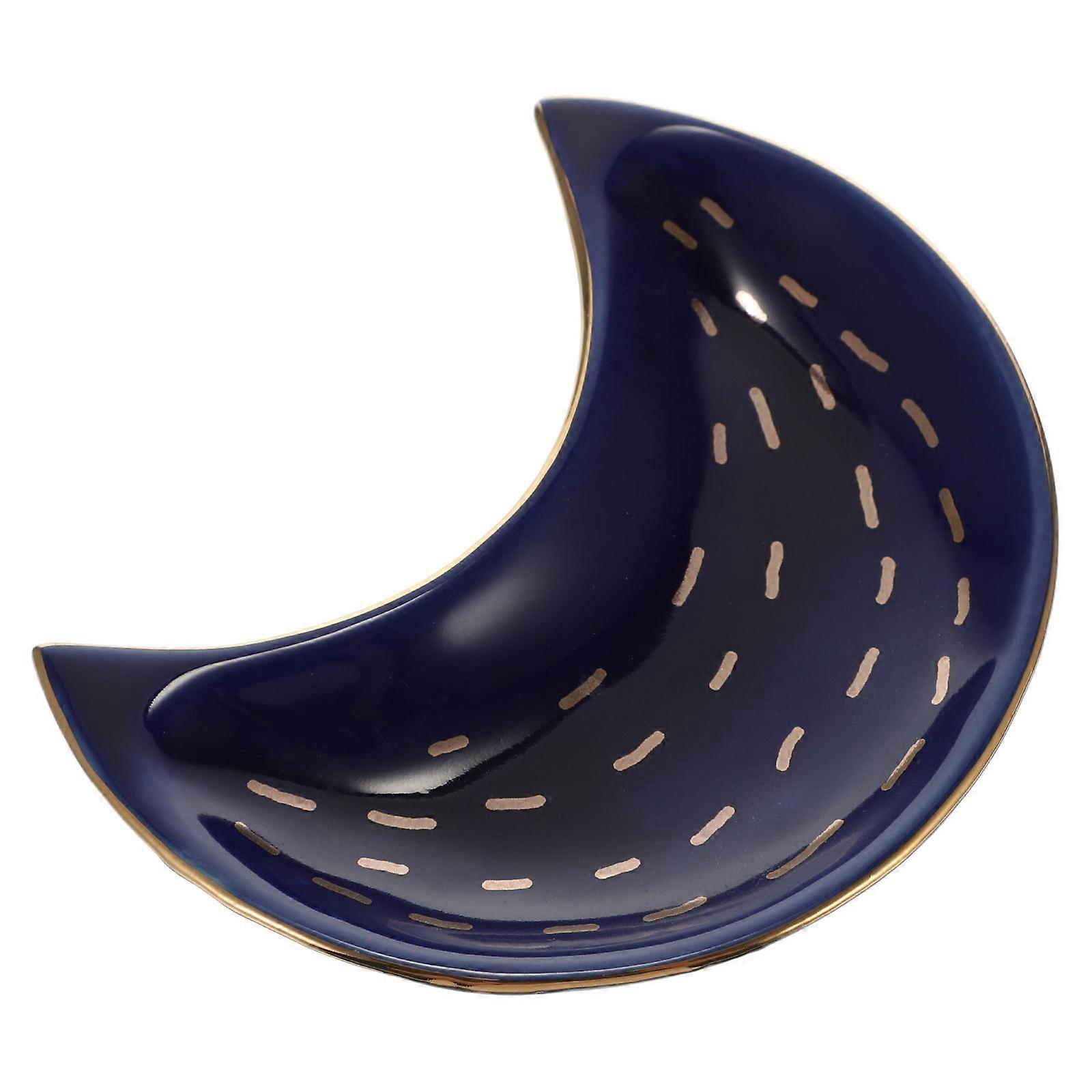 Ceramic Ring Tray Moon Shape Plate for Jewelry Display 2Pcs Set