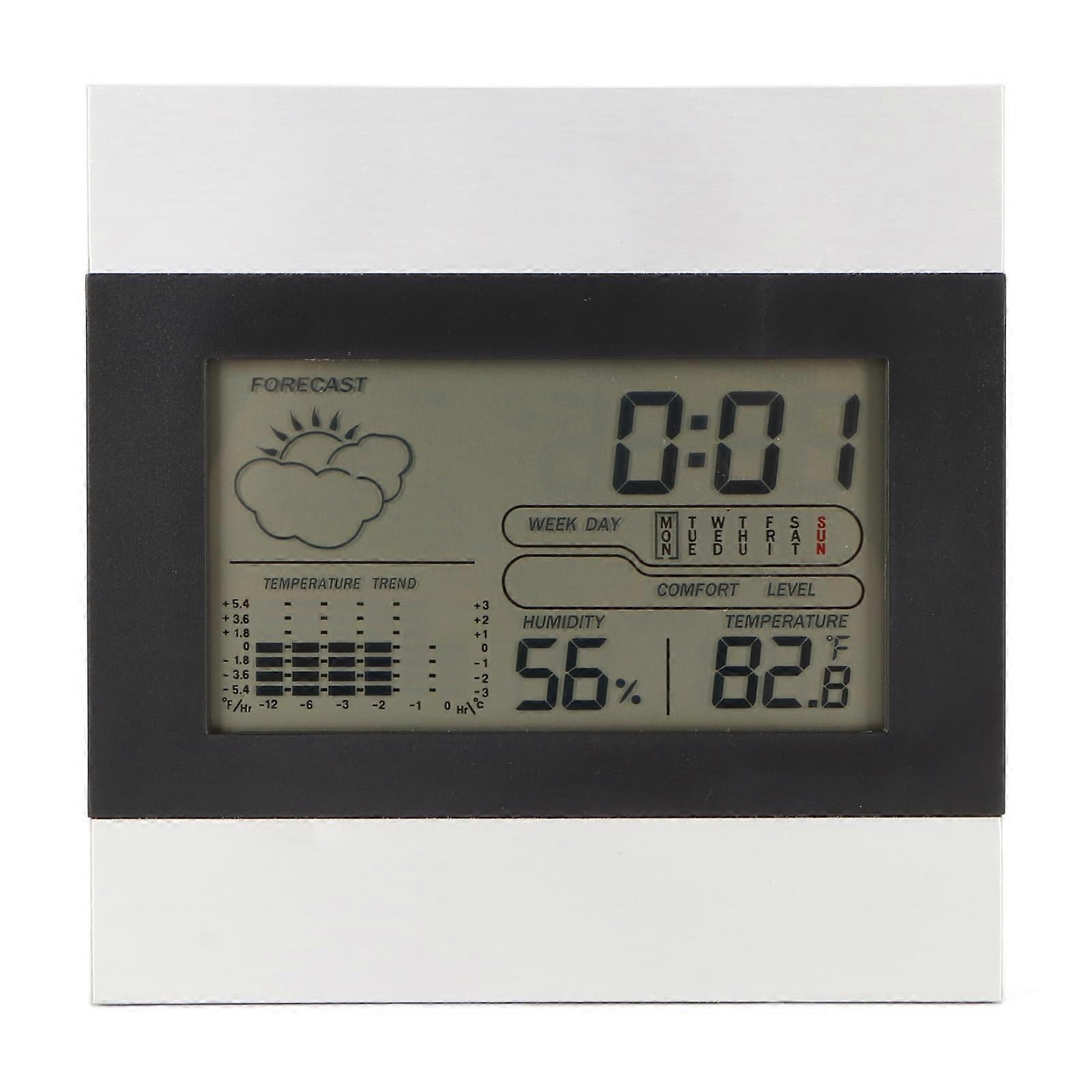 Digital Weather Clock with Forecast Display, Indoor Outdoor Temp Humidity Monitor, Aluminum Shell