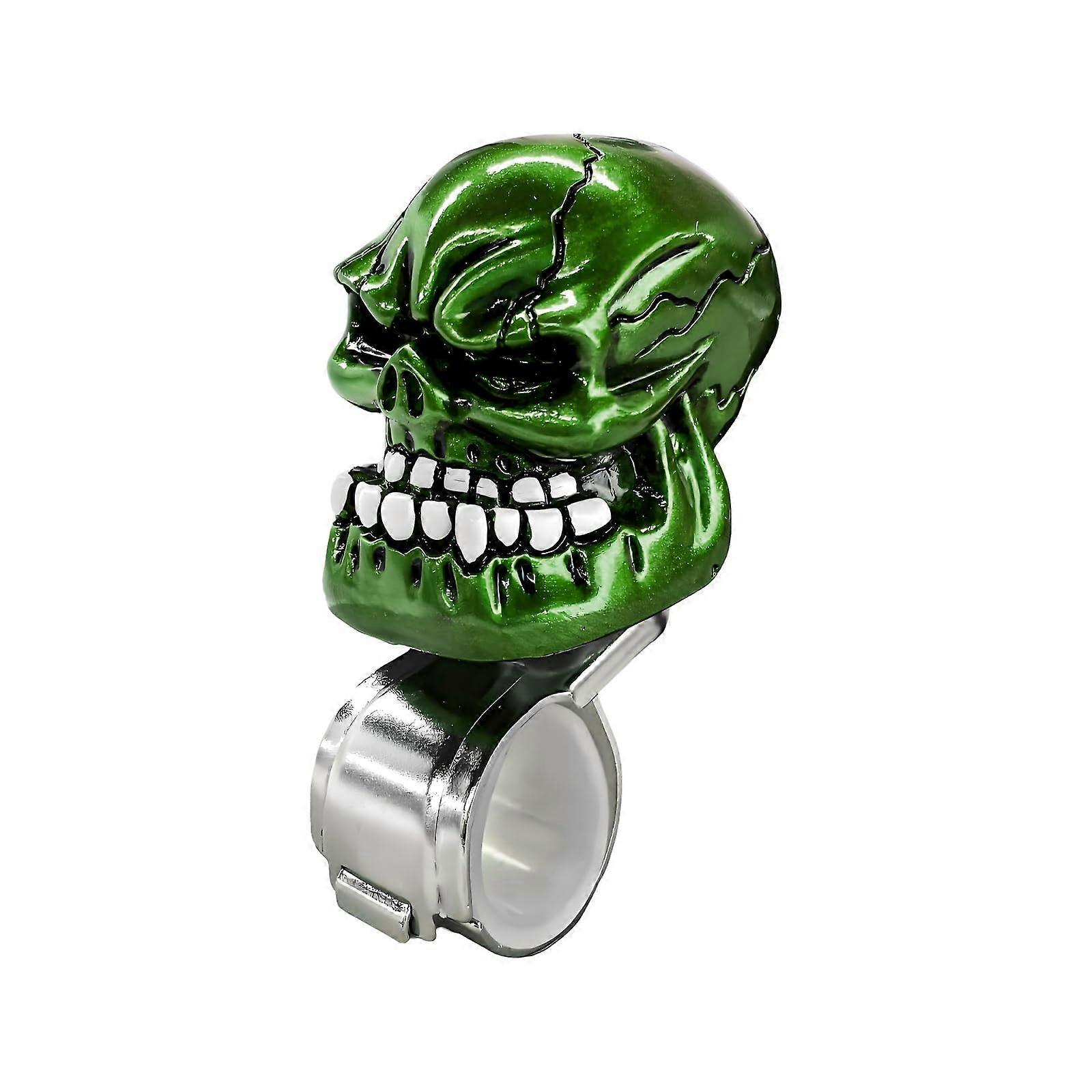 Skull Steering Wheel Spinner Knob with 360° Rotation, Durable Resin, Silicone Grip, Universal Green