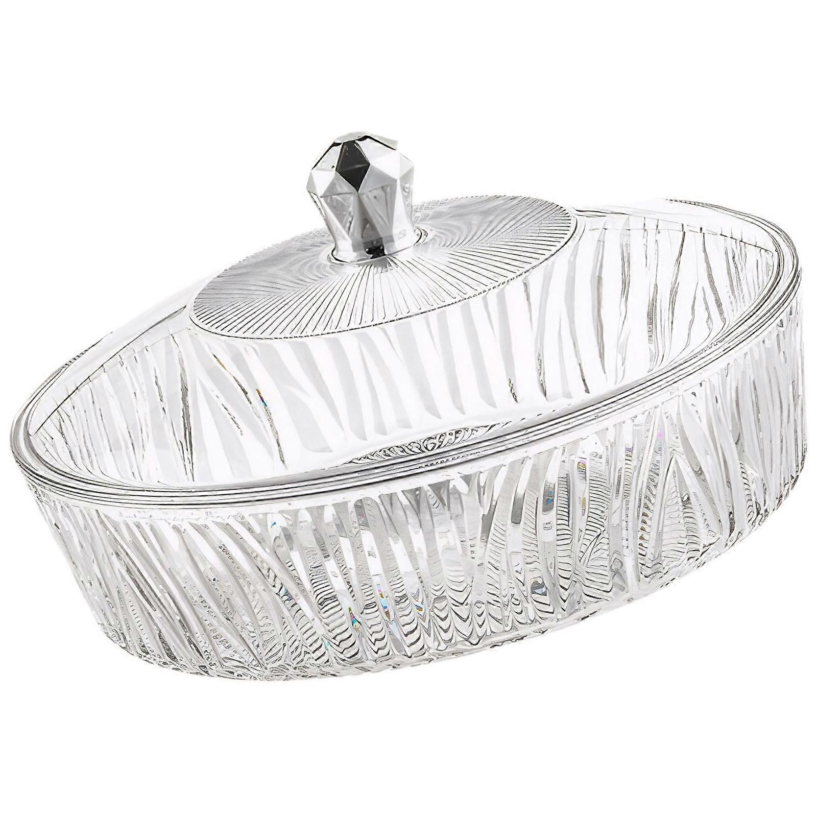 Fruit Plate with Lid, Large Clear Covered Serving Tray with Elegant Gold Accents for Snacks and Desserts