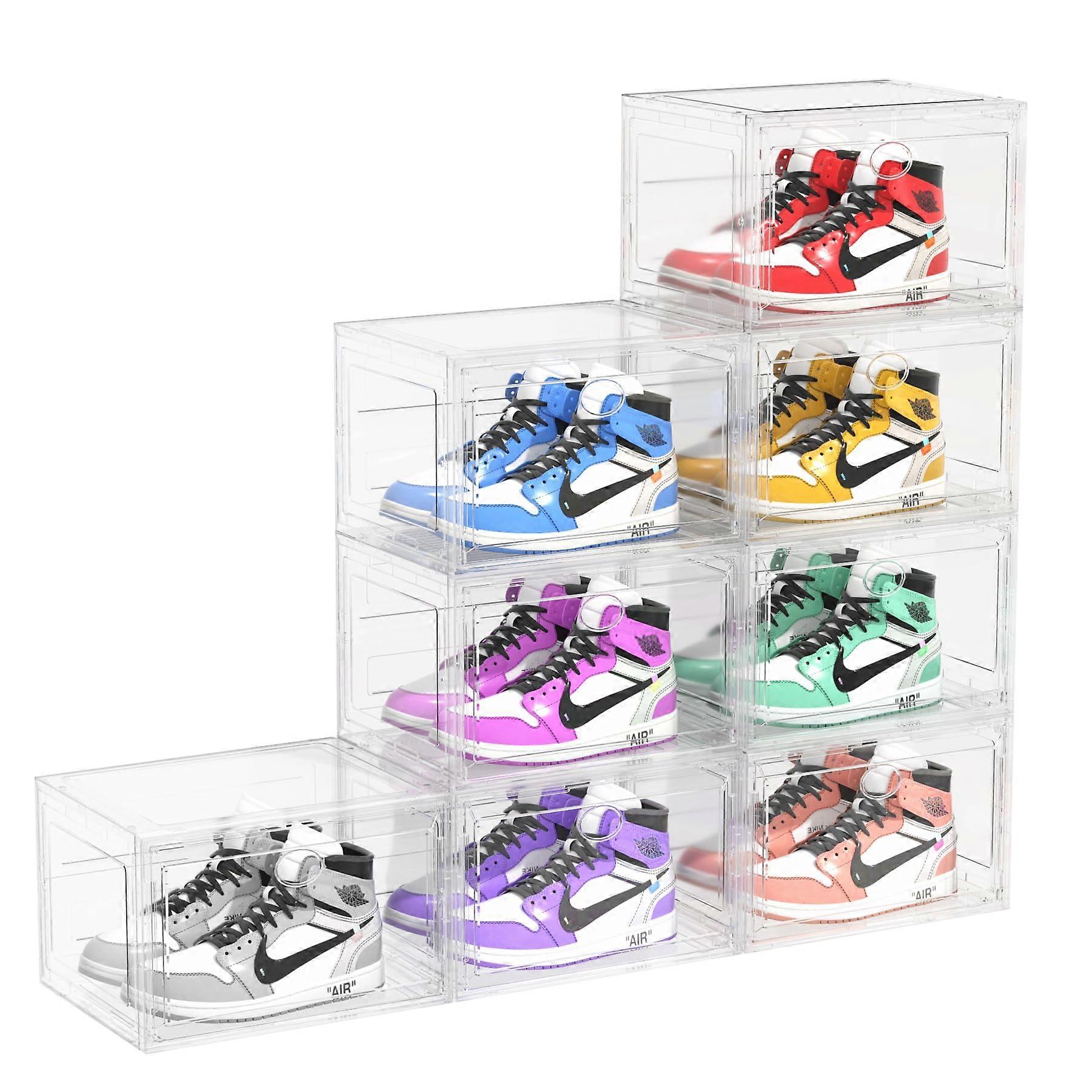 8 Pack Clear Shoe Storage Boxes with Magnetic Door, Stackable Sneaker Organizer for Dust Display