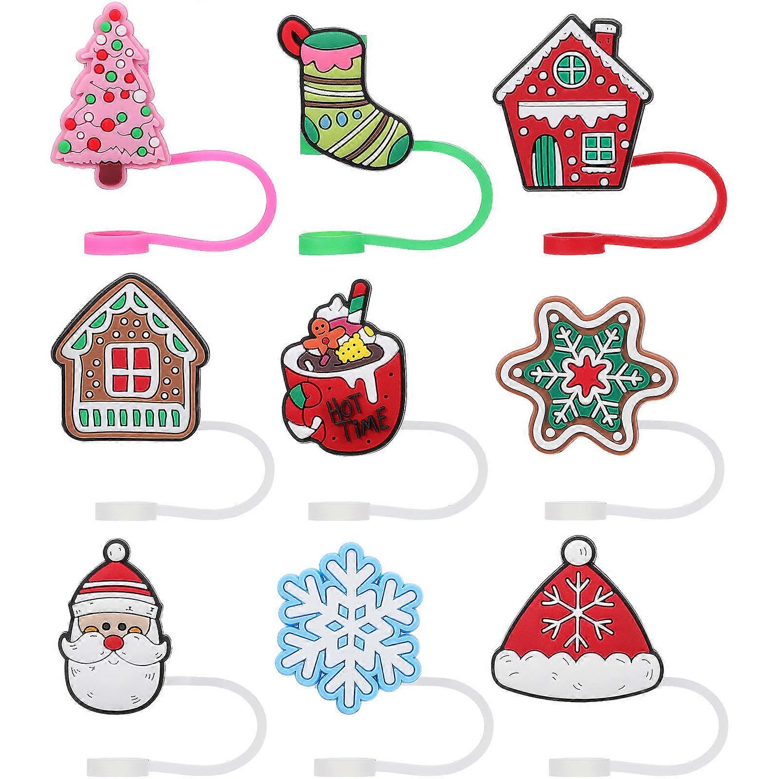 Silicone Straw Covers Straw Tips for Christmas Use 9Pcs Assorted