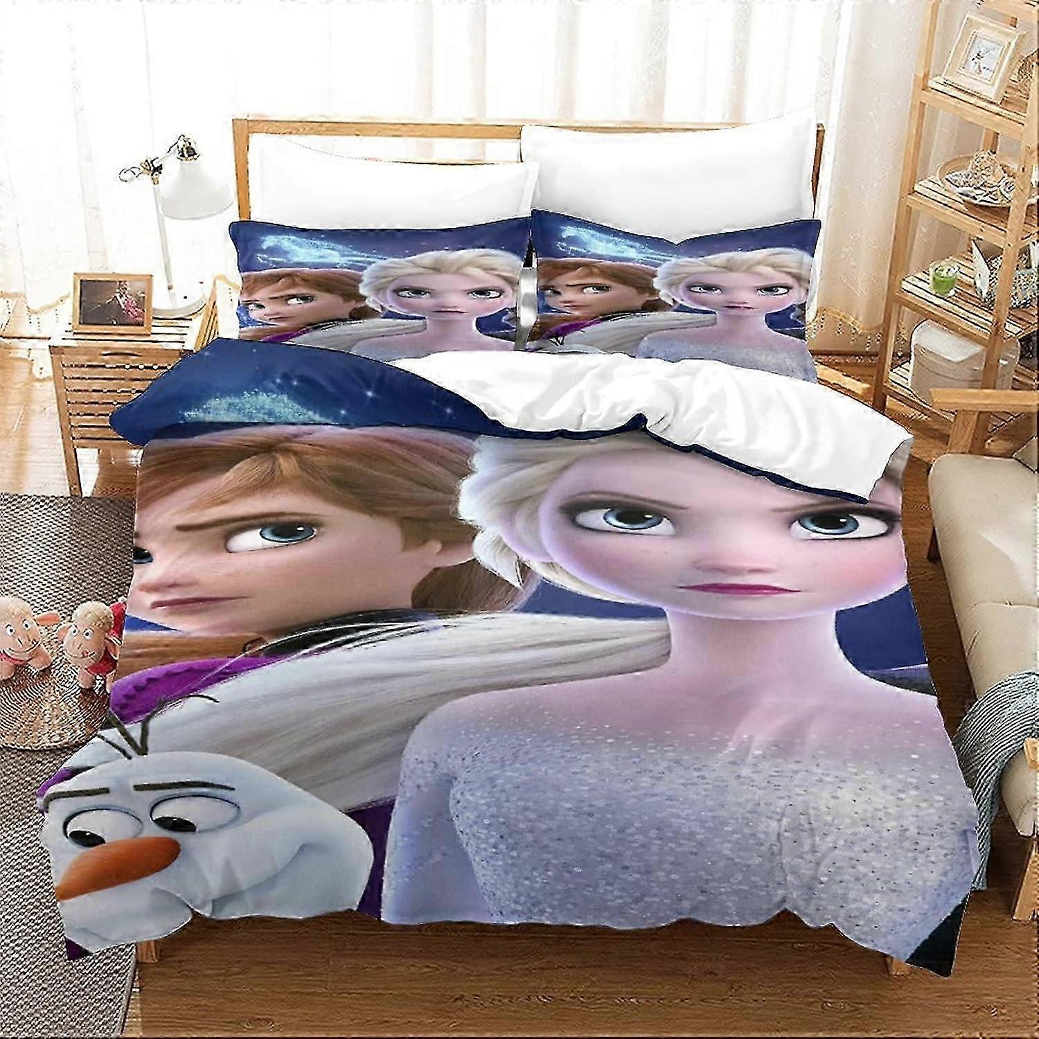 D Frozen Bedding Set Elsa Bedding Set Decorative Microfiber Duvet Cover with Pillowcases, Zipper Closure, Soft Pieces for Boy Girl Ad 25-26