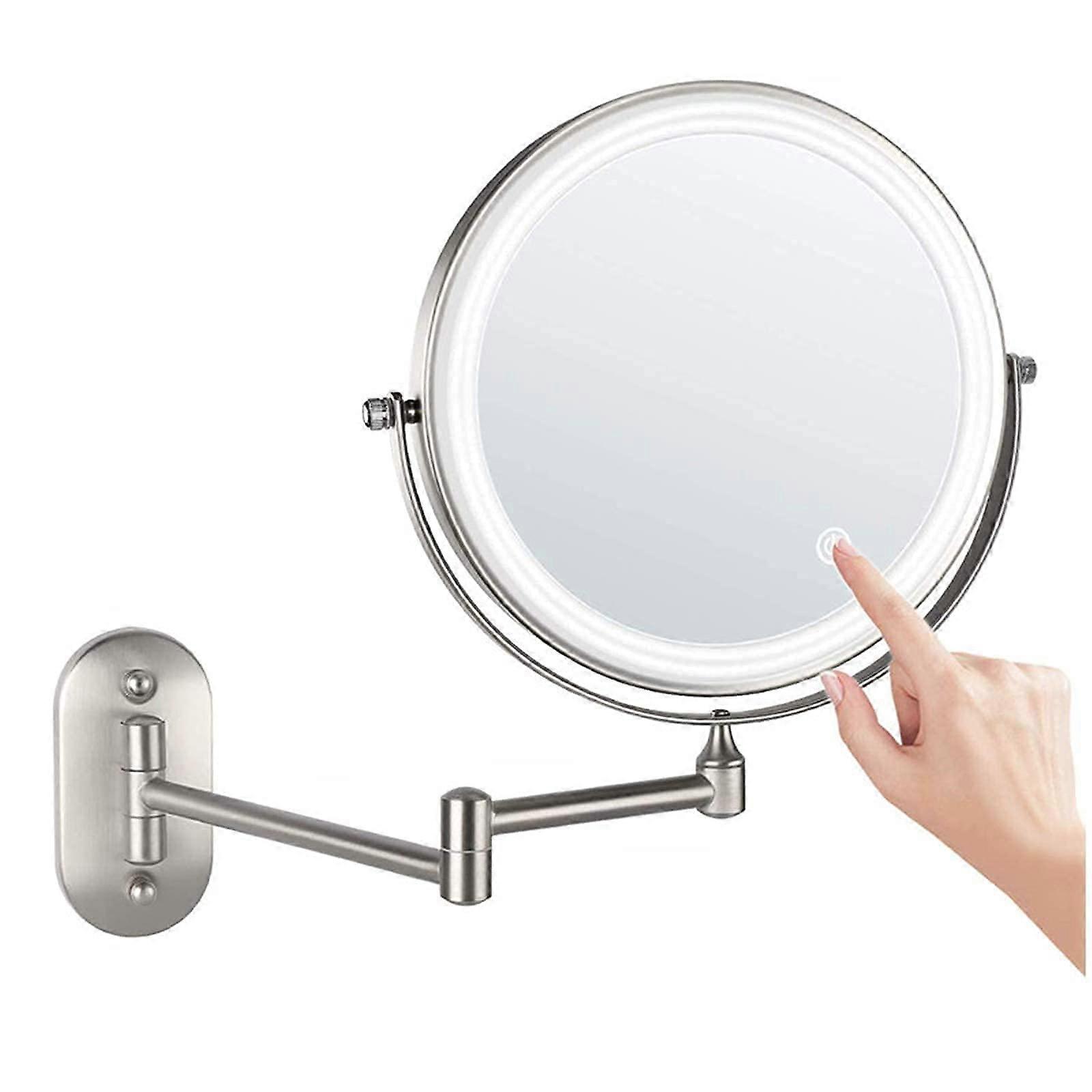 8 Inch Bathroom and Makeup Mirror, DoubleSided 5X Magnification, Foldable Nickel Wall Mount