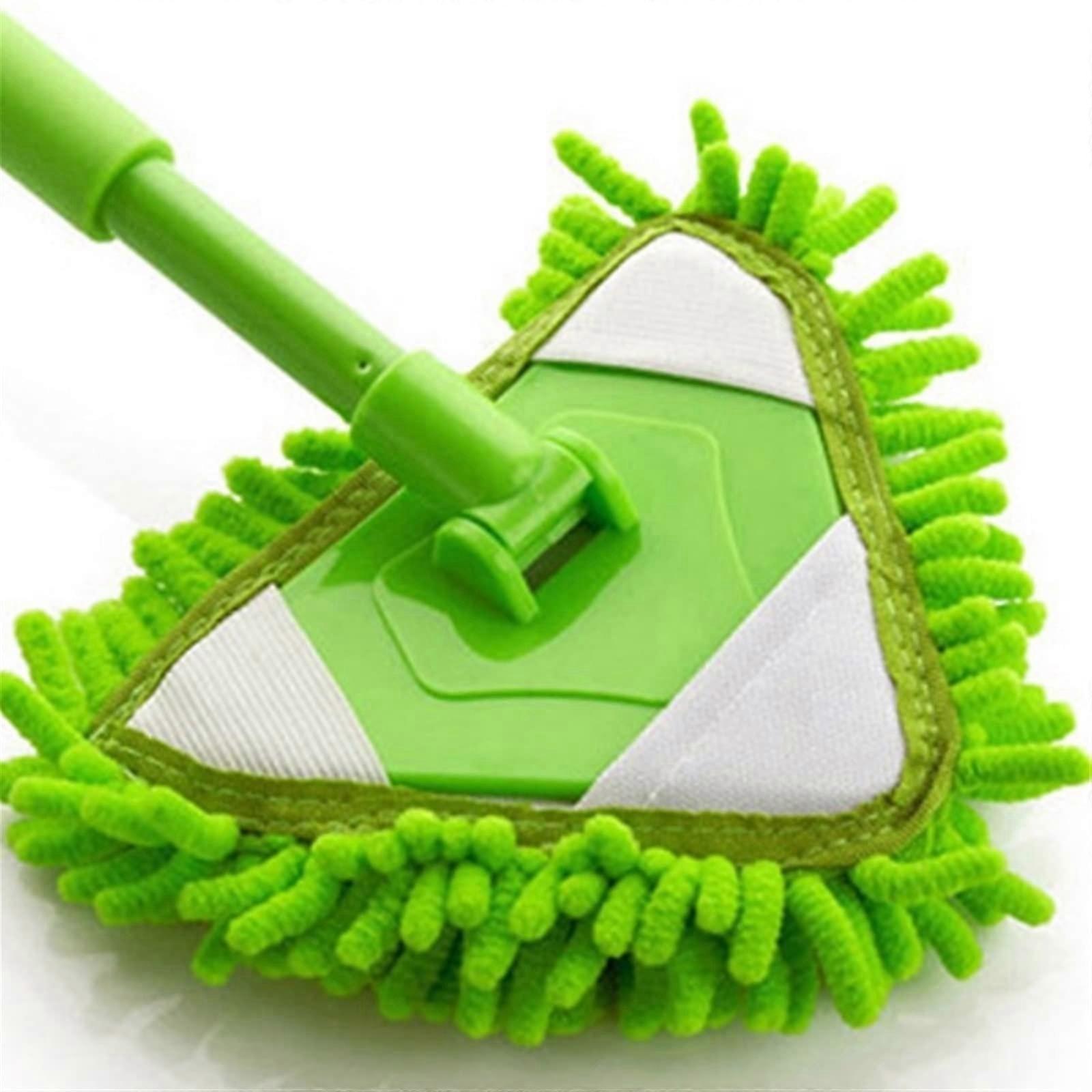 Microfiber Floor Cleaning Mop with 360° Rotatable Adjustable Triangular Head for Home and Walls Green