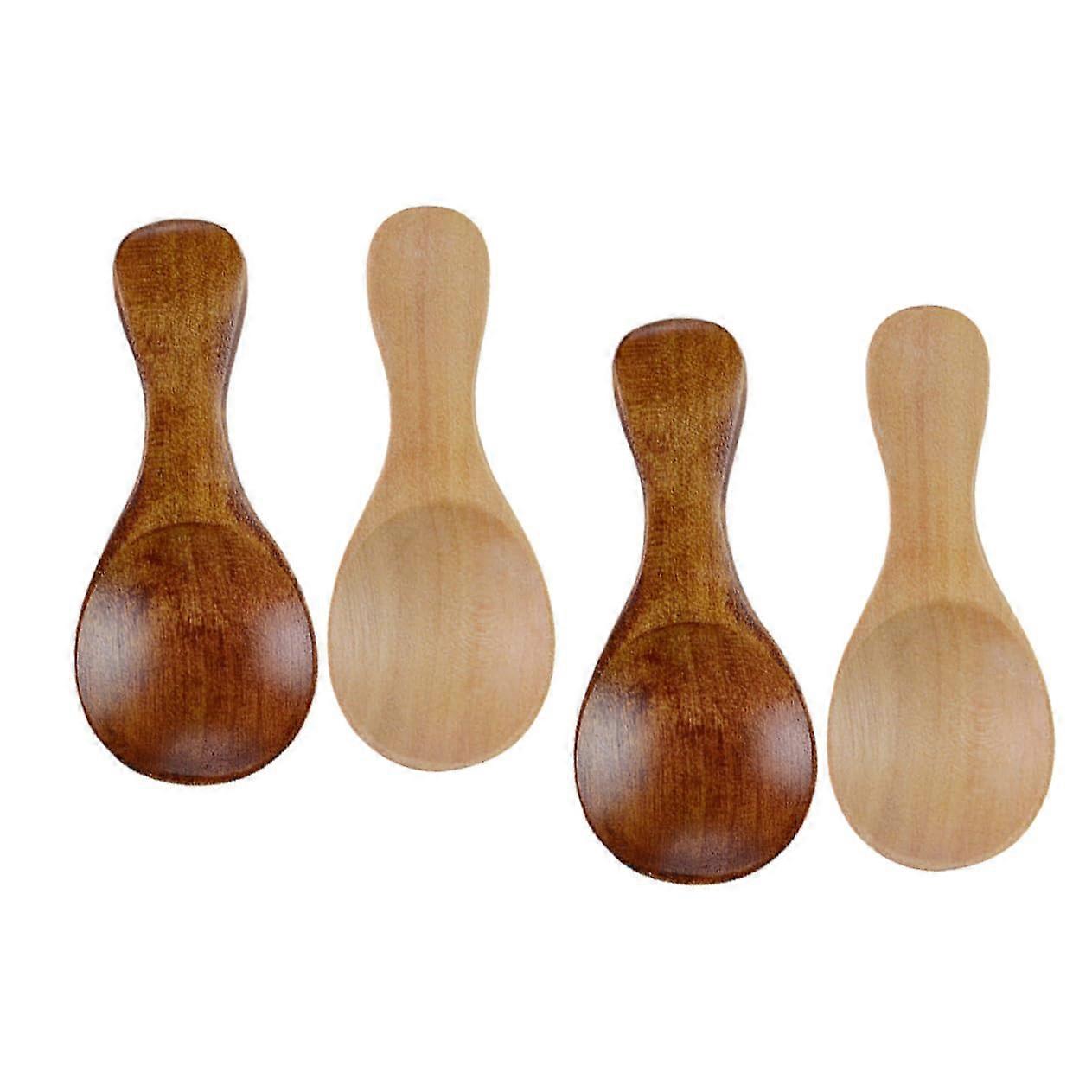 4pcs Wooden Cooking Spoons Short Handle for Tea Jam Milk Multipurpose Kitchen Use