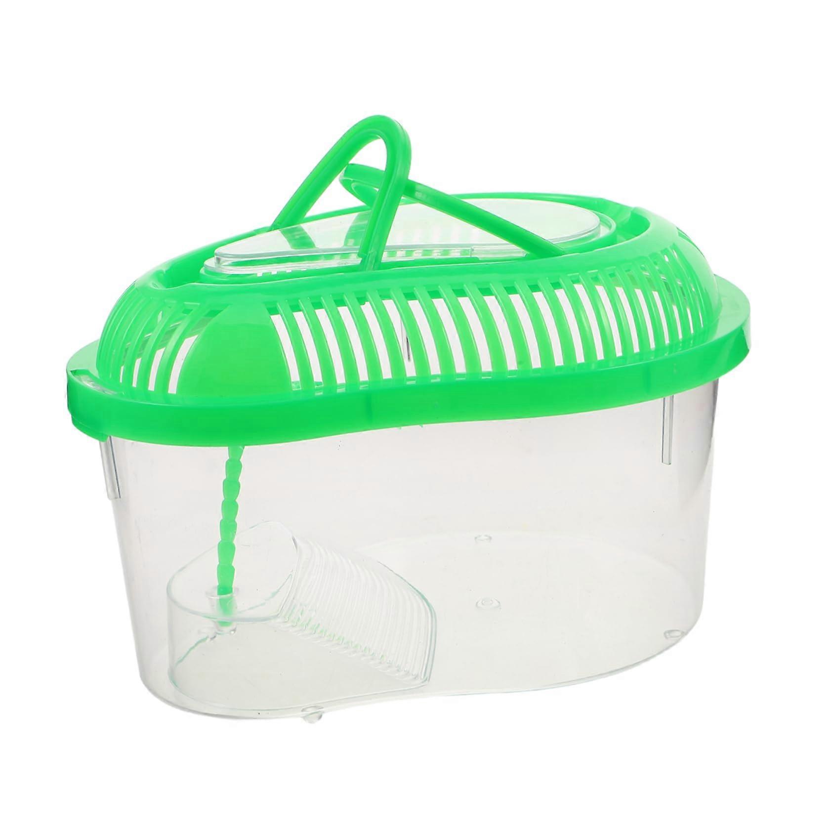 Small Reptile Tank with Secure Locking Lid and Handle, Plastic Turtle Habitat Box Green