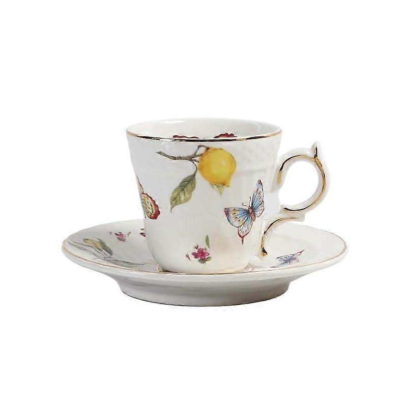 Ceramic Dinner Plates Set with Refreshing Lemon Pattern for Steak, Fruit and Dim Sum Serving