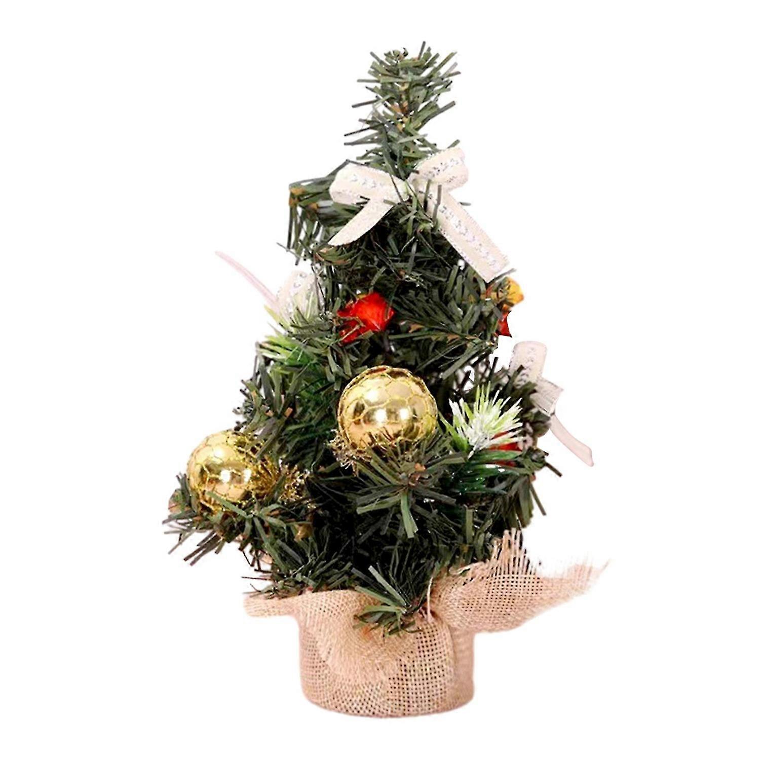 Mini Christmas Tree Ornament with Burlap Base Multi-Function Xmas Props Decor for Study Room