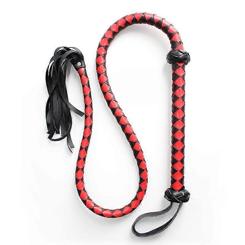 Long Black and Red Leather Whip for Horse Training, Classic Versatile Equestrian Use