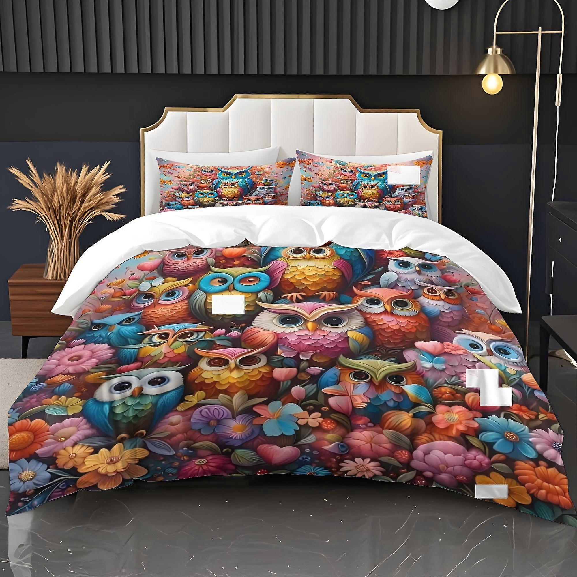 Owl Pattern Printed Duvet Cover Bedding Set