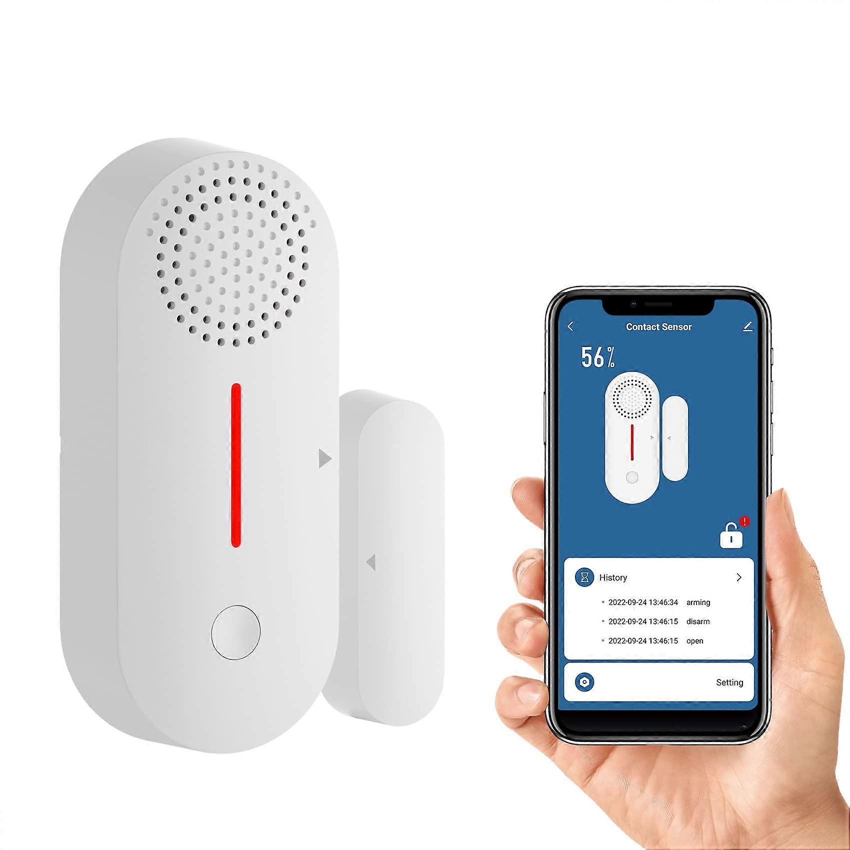 WiFi Door Window Alarm Sensor with App, 2.4GHz Smart Security, Timer Arm Disarm, Adjustable Volume