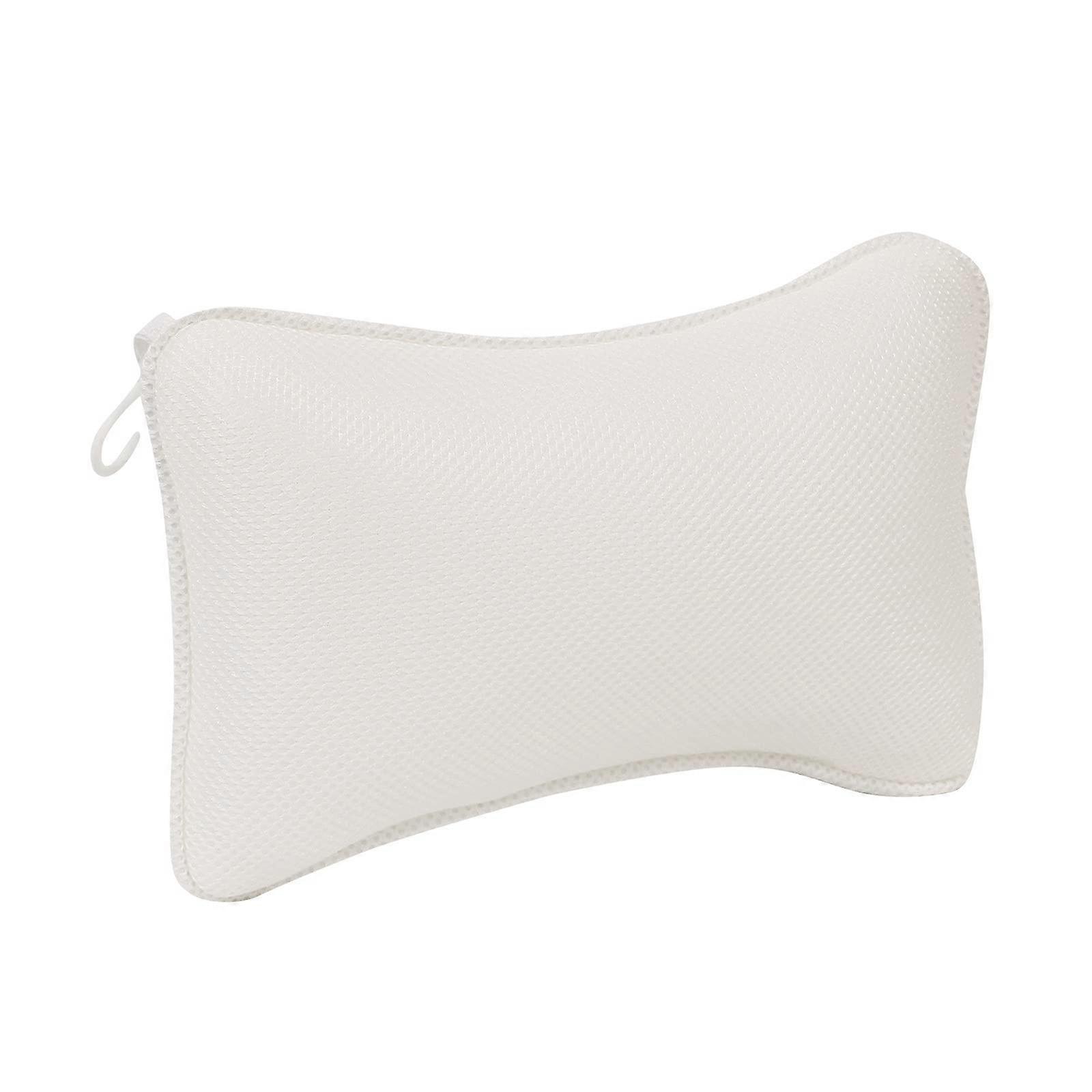 Bath Pillow with Ergonomic Neck Support, 3D Mesh Spa Design, Secure Suction Cups, White