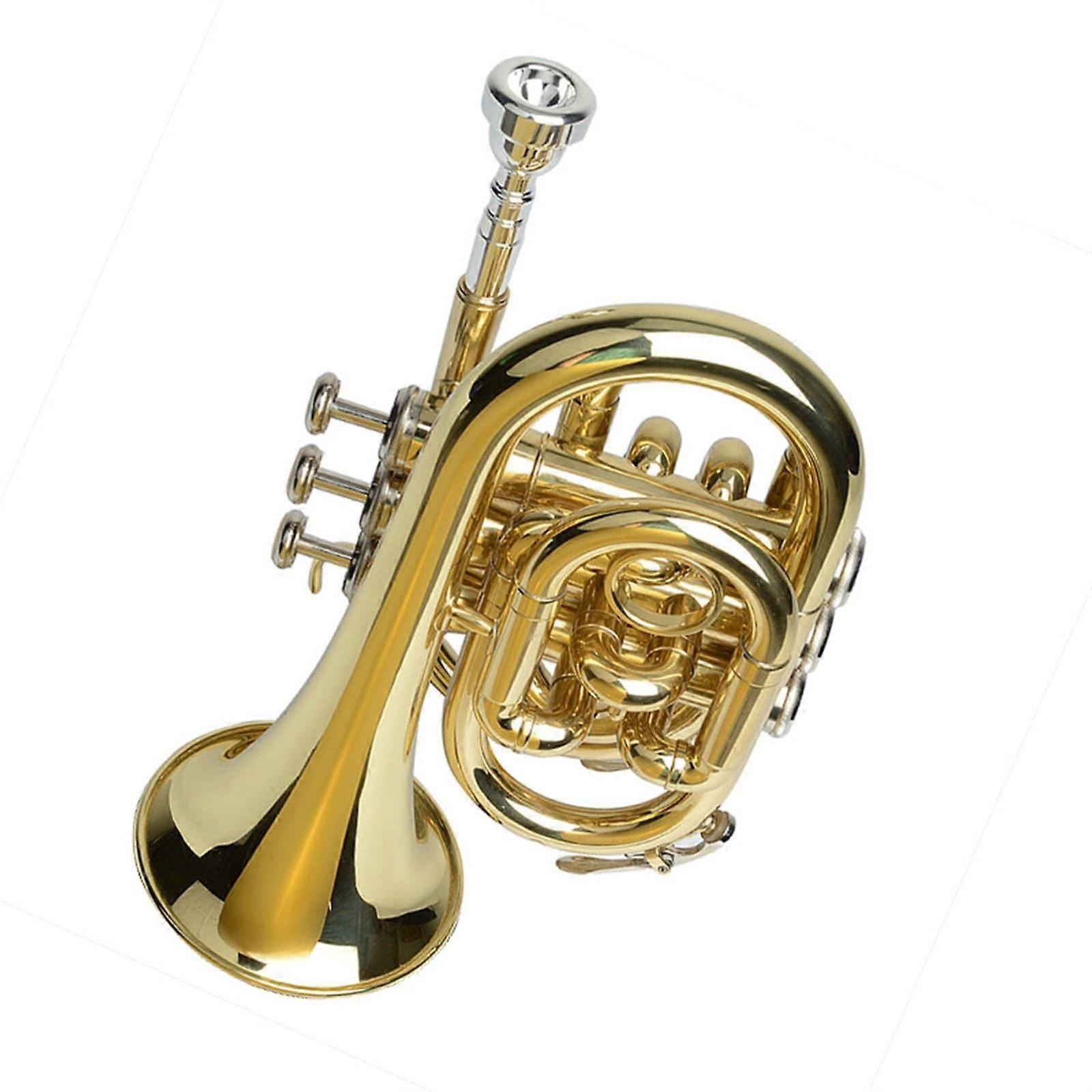 B Flat Pocket Trumpet for Students Beginners Compact Brass Durable Easy Grip Practice