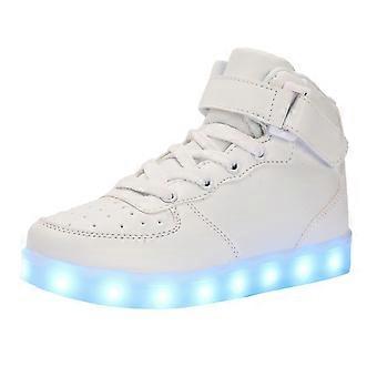 Neue Sneaker für Jungen und Mädchen, einfarbig, mit Klettverschluss, Leder, LED-Beleuchtung, Schnürung, hautfreundliches Material.