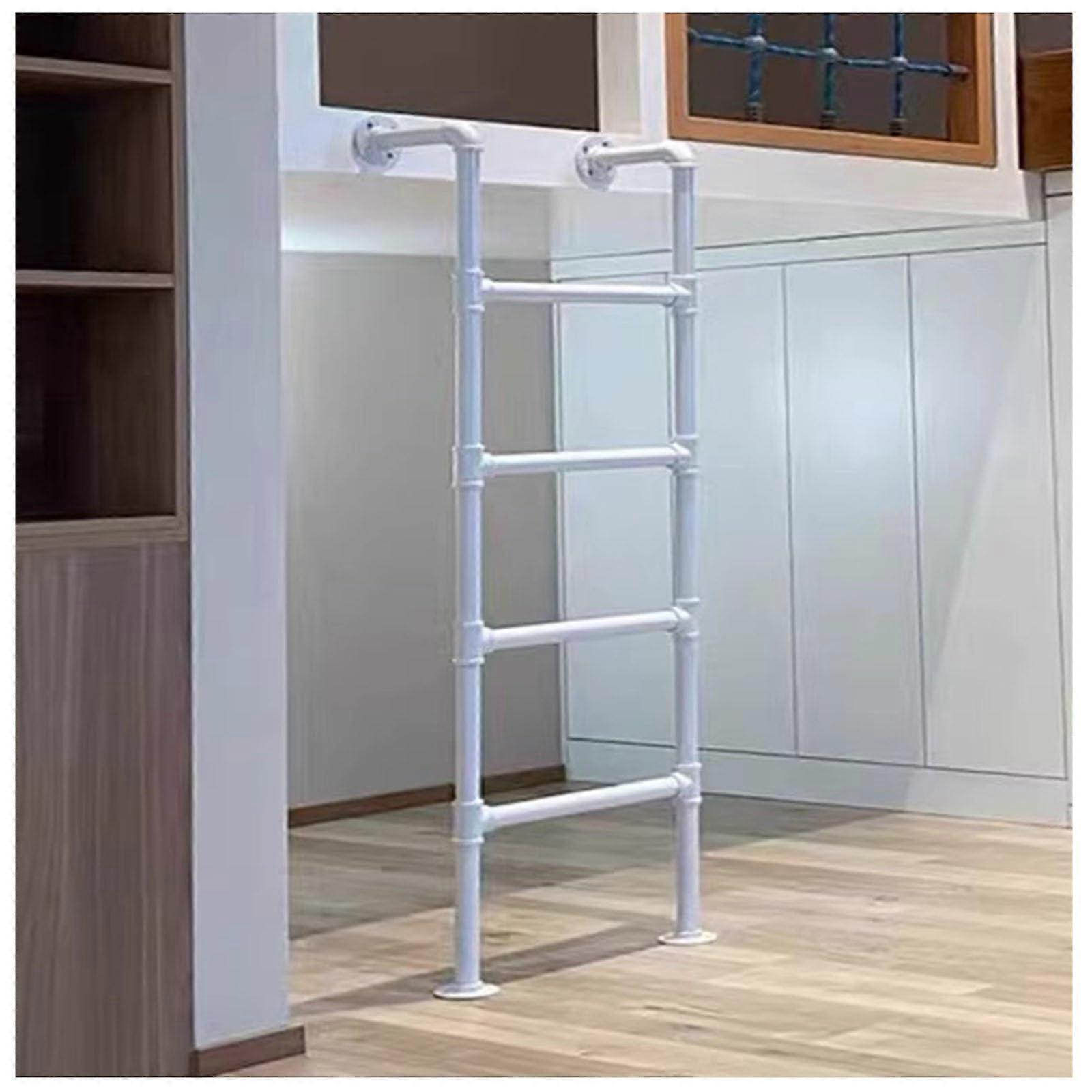 Retro Industrial Pipe Attic Access Ladder, Solid Iron Frame, 330lbs Load, White120