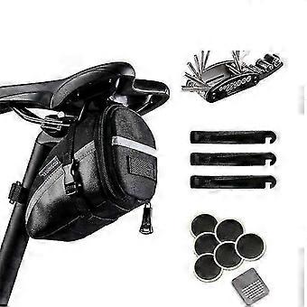 Kit d’outils de vélo, sac de réparation de vélo 16 en 1 avec bande réfléchissante et kit d’outils de réparation arrière Sacoche de selle de vélo noir