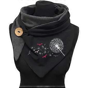 Driehoekige sjaal met knoopsluiting, warme sjaal met kattenprint, damessjaal, warme omslagdoek voor de herfst en winter, grote sjaal voor dames