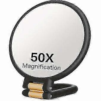 Vergrootspiegel met 50x vergroting, dubbelzijdige vergroting (1x/50x), draagbare handspiegel voor make-up met 360° verstelbare handgreep, opvouwbaar.