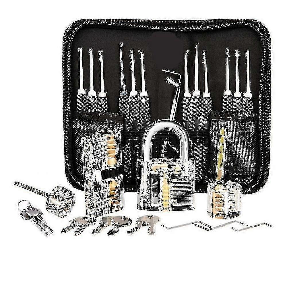 25-Piece Lock Picking Tool Kit, 3 Clear Practice Locks, for Beginner Use