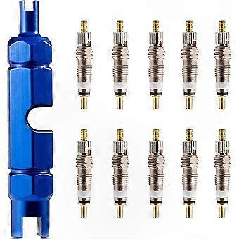 Bike Valve Core Remover Tool Kit with 10 Brass Replacement Cores for Bicycle Maintenance