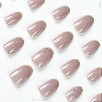 GLQGS Press-on Nails Korte Amandelvormige Nepnagels French Tips Volledige Dekking Korte Ronde Kunstnagels met Designs 24 Stuks Plaknagels voor Vrouwen en Meisjes